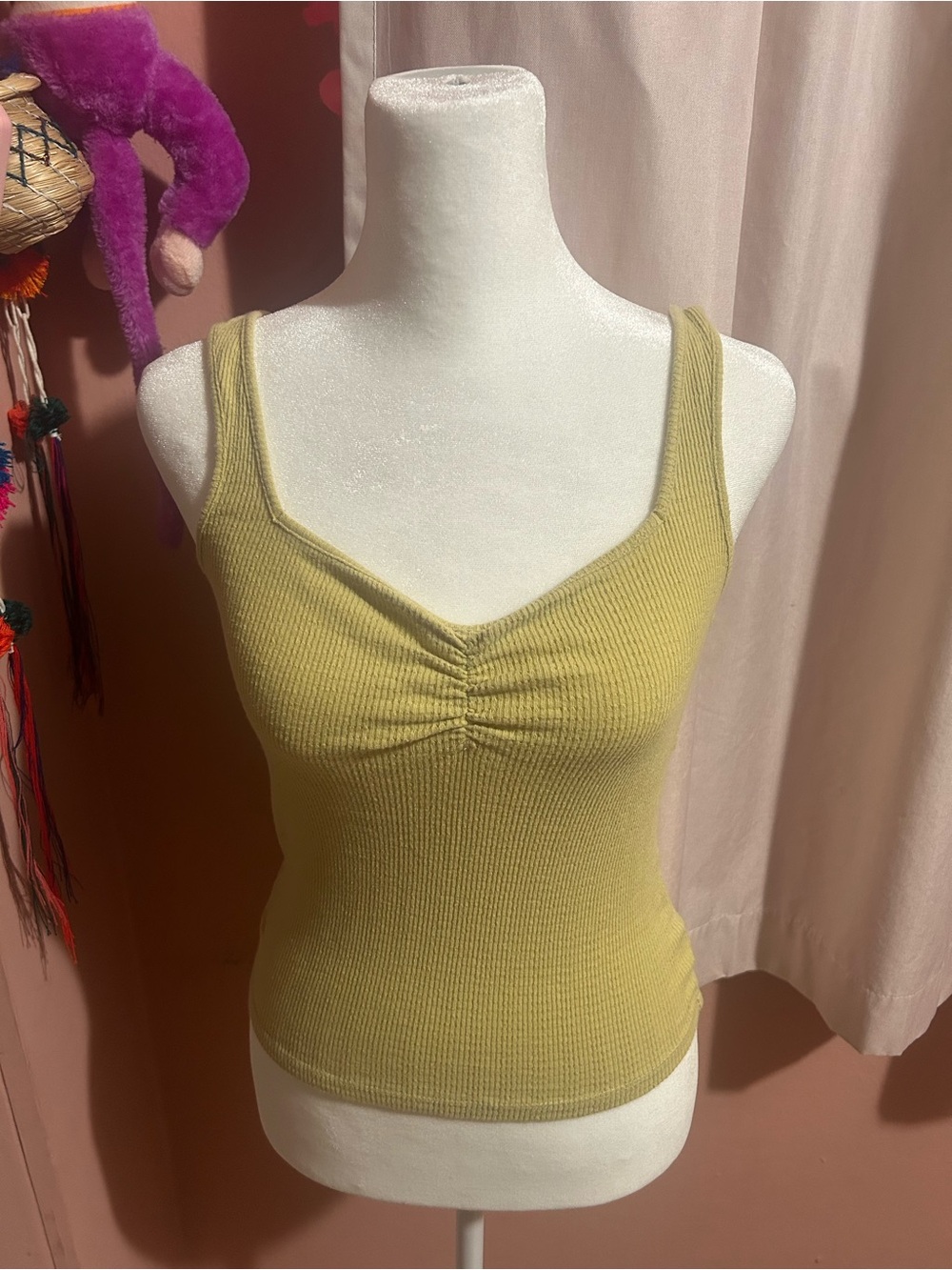 Women's Yellow Ruched Ribbed Tank Top